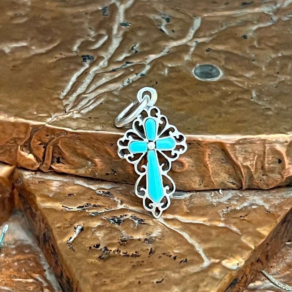 Vintage Native American Sterling Silver Turquoise Cross Pendant - Picture 5 of 7